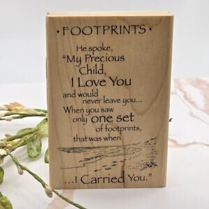 FOOTPRINTS IN THE SAND Religious Poem Words BEACH NKADINKADO Rubber Stamp